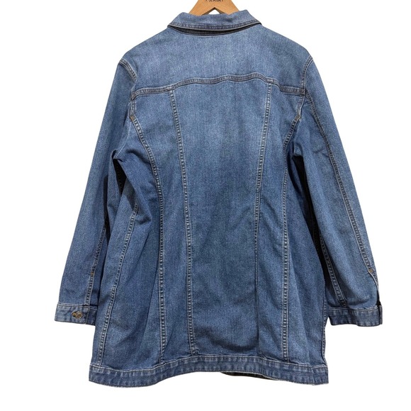 Chico's Women Longline Denim Trucker Jacket Size 3 US 16/18 XL Layering Utility - Picture 2 of 4